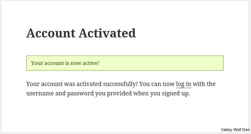 Successful Account Activation Screen